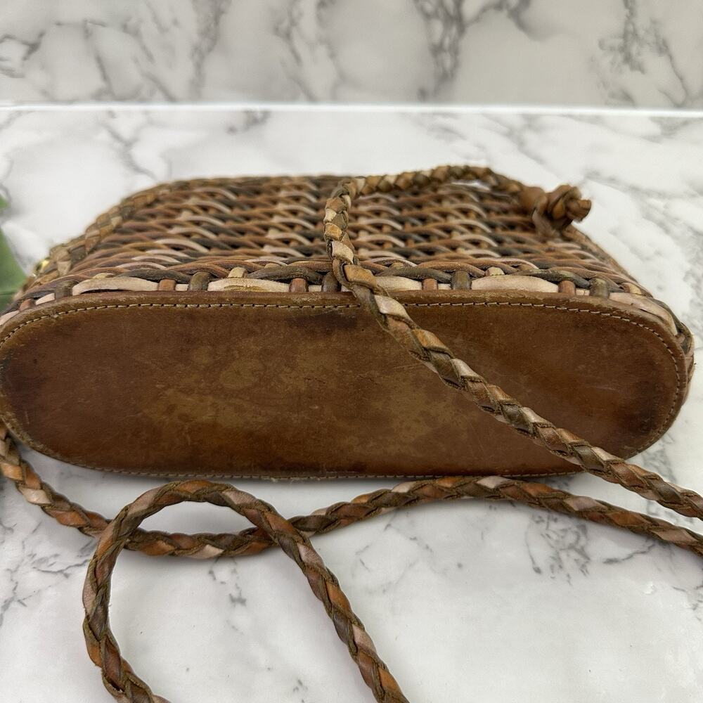 CEM Vintage 90s Woven Leather Cross Body Purse Bag Brown Tan Boho Braided - Picture 3 of 7
